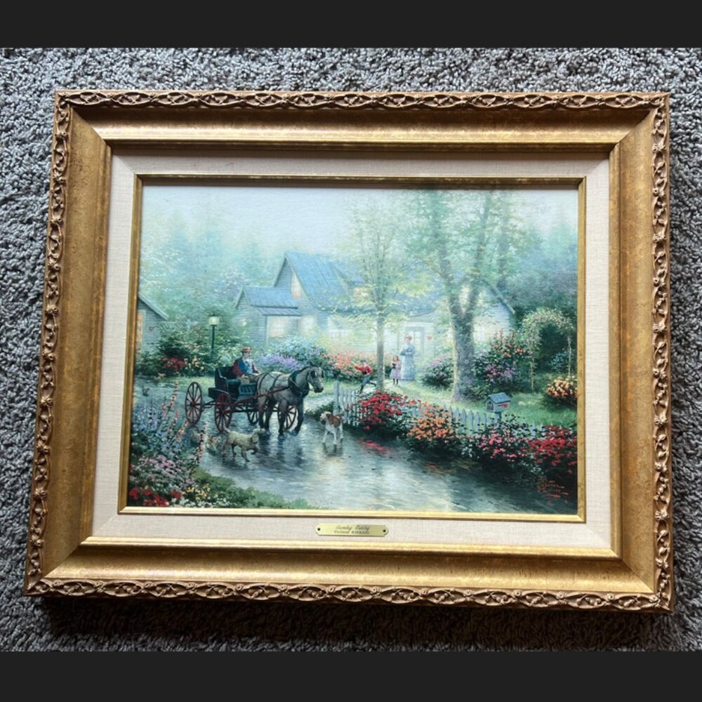 Thomas Kinkade Sunday Outing with Gold Frame